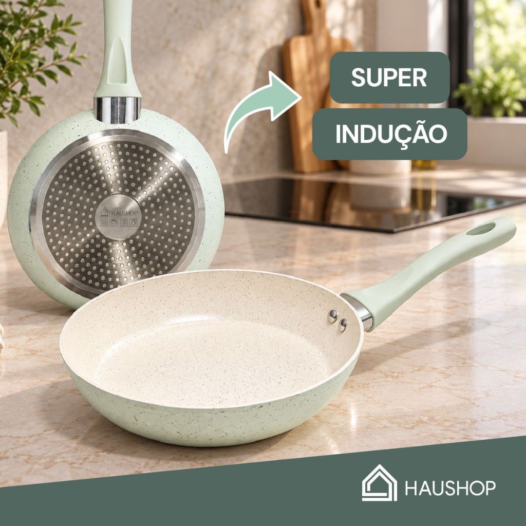 Frigideira Cerâmica Antiaderente Grande Premium Haushop ,Fogão Gás