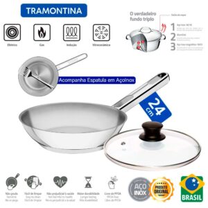 Frigideira com Tampa 24cm Tramontina Allegra em Aço Inox e Indução
