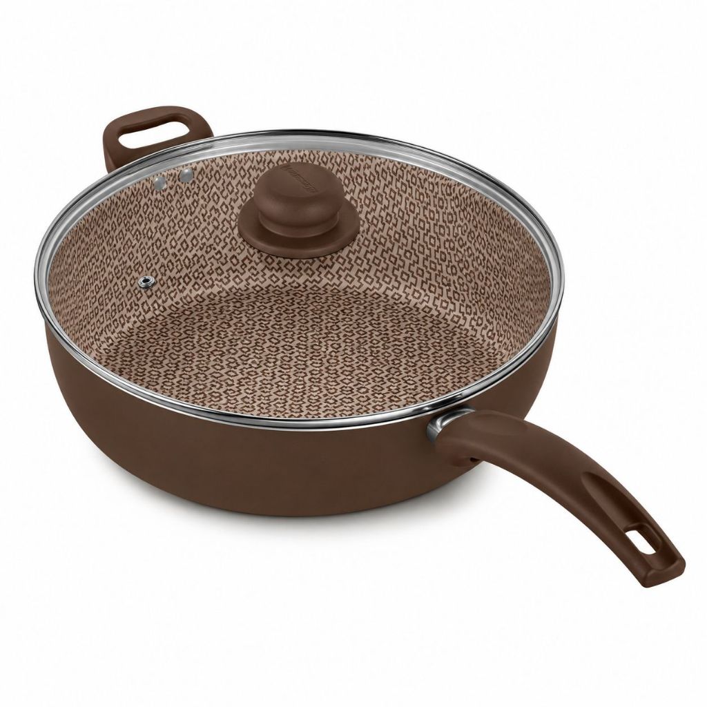 Frigideira Wok Antiaderente 32 cm Tampa de Vidro Profissional — Cozinha e Utensílios