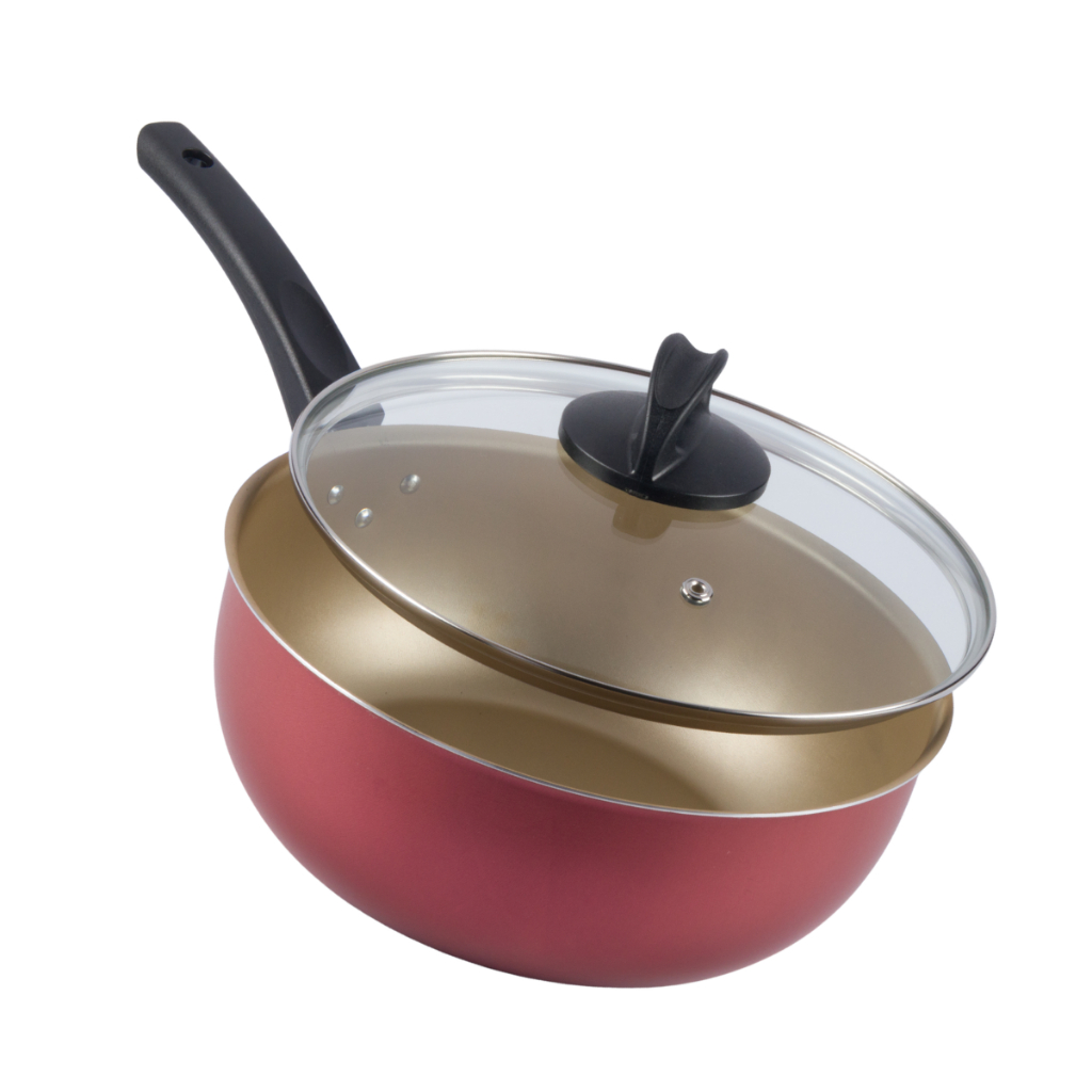 Frigideira Wok Antiaderente Tampa De Vidro 24Cm Cereja Nacional — Cozinha e Utensílios