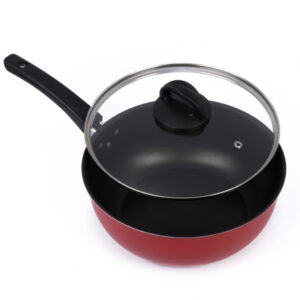 Frigideira Wok Antiaderente Tampa De Vidro 24Cm Vermelho Nacional