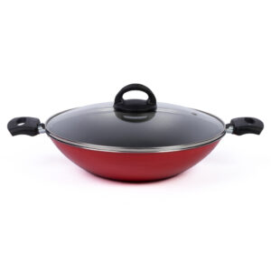 Frigideira Wok Antiaderente Tampa De Vidro 30Cm Vermelho Nacional