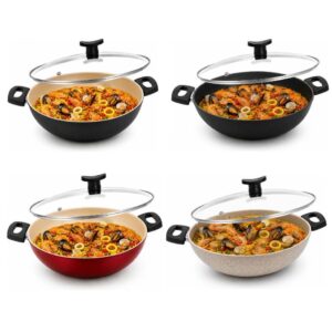 Frigideira Wok com Tampa 30cm Grande Alta Antiaderente Teflon de