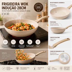 Frigideira Wok de Indução em Alumínio com Revestimento Cerâmico