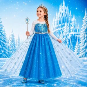 Frozen Fantasia Infantil de Luxo e Completa Vestido Longo Princesa