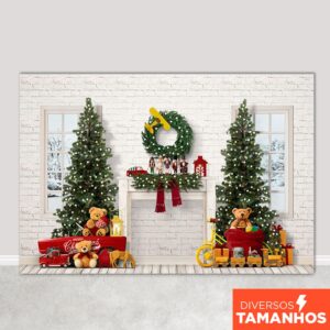 Fundo Fotográfico Árvore de Natal Ursinhos de Pelúcia Cenário Em