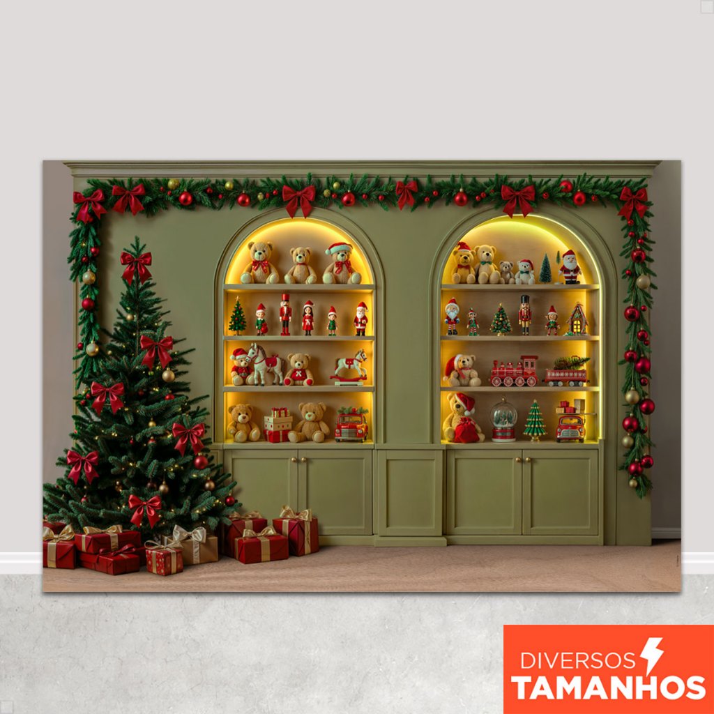Fundo Fotográfico Natal Brinquedos Painel Natalino Em Tecido