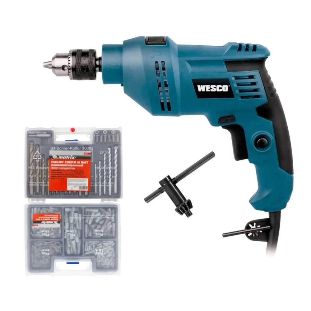 Furadeira de Impacto 3 8 Pol 550W Wesco com Jogo de Brocas Bits e
