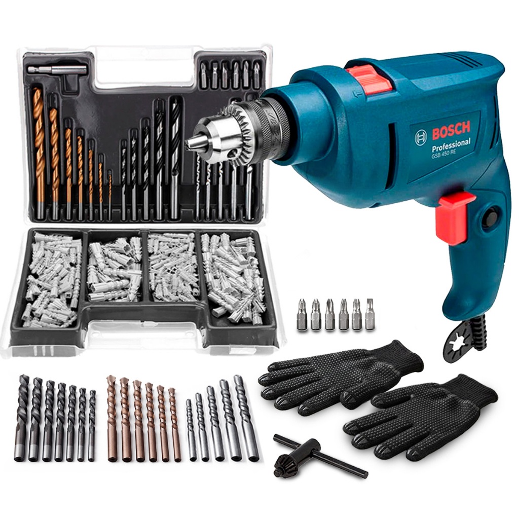 Furadeira De Impacto Gsb 450 RE Std Bosch 450w Kit Maleta Com 300 Pçs — Ferramentas Elétricas