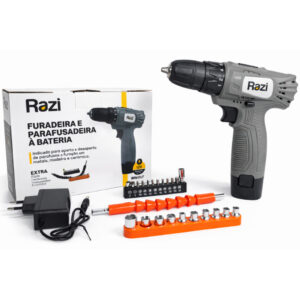 Furadeira e Parafusadeira á Bateria 12V Bivolt c 22 Acessórios Razi