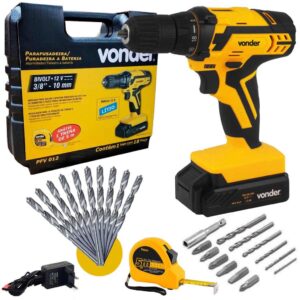 Furadeira e Parafusadeira Bateria 12V Bivolt Pfv 012 Com Kit Brocas