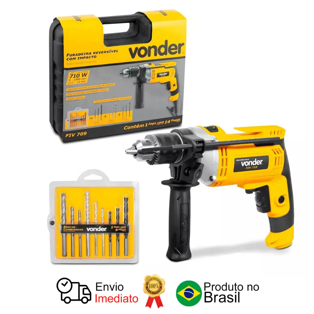 Furadeira Impacto 1 2' Kit Jogo 9 Brocas e Maleta Fiv 709 127 V Vonder — Ferramentas Elétricas