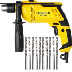 Furadeira Impacto 1 2 Pol 750W Menegotti 10 Brocas Aço Rápido 3mm Mtx
