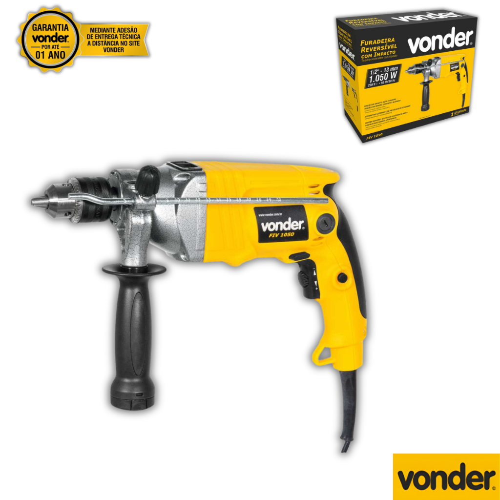 Furadeira Martelete Elétrica Vonder 1050W com Impacto Punho Auxiliar