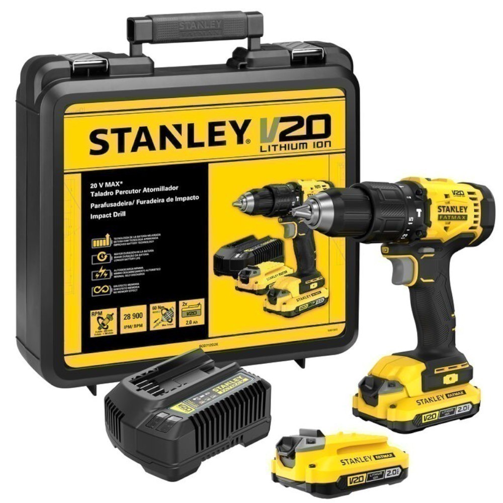 Furadeira Parafusadeira de impacto a bateria 1 2" 20V 2Ah com 2