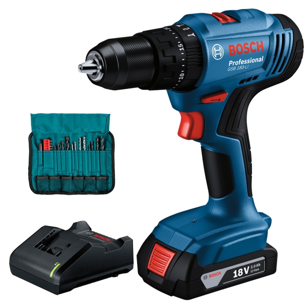 Furadeira Parafusadeira de impacto bateria 1 2" 18V 2Ah c kit de