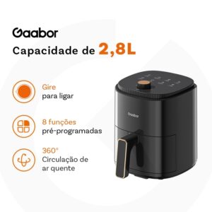 Gaabor 127V Air Fryer 2.8L Circulacao Ar 360° Cozimento Uniforme