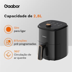 Gaabor 127V Fritadeira Air Fryer 2,8L 360° Ar Quente Timer 60 Min — Cozinha e Utensílios
