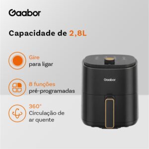 Gaabor Air Fryer 2,8L 360° Circulação de Ar Cozimento Uniforme Timer
