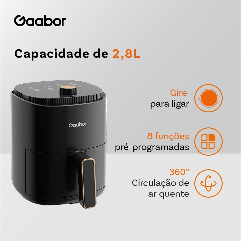 Gaabor Air Fryer 2,8L Ar Cozimento Uniforme Timer 200°C Múltiplas