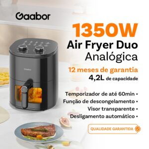 Gaabor Air Fryer Fritadeira 127V 4,2L Duplo Botão Janela Visor Grande