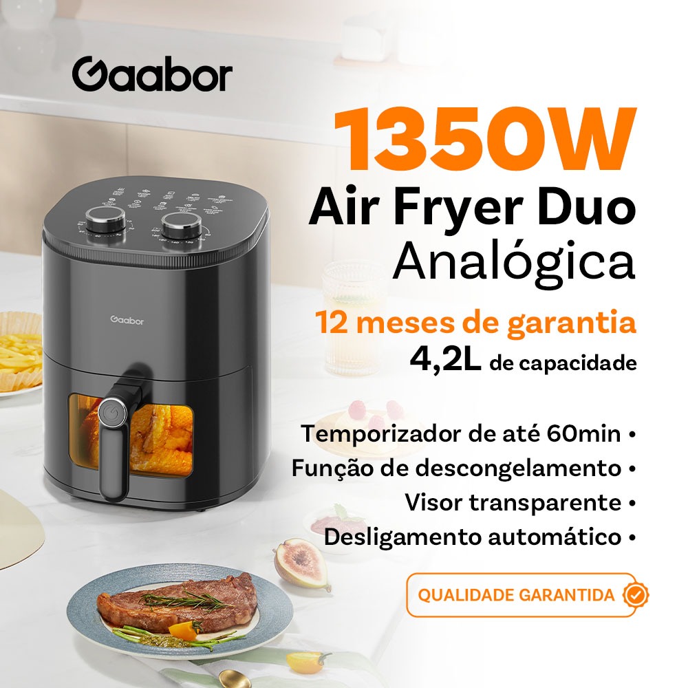 Gaabor Air Fryer Fritadeira 127V 4,2L Duplo Botão Janela Visor Grande