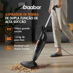 Gaabor Aspirador de Pó 2 em 1 Sucção Forte de 16000Pa Com Fio Haste