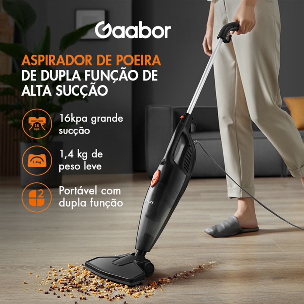 Gaabor Aspirador de Pó 2 em 1 Sucção Forte de 16000Pa Com Fio Haste