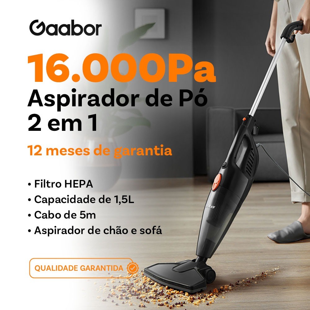 Gaabor aspirador de pó 2 em 1 sucção forte de 16000Pa dust off silent