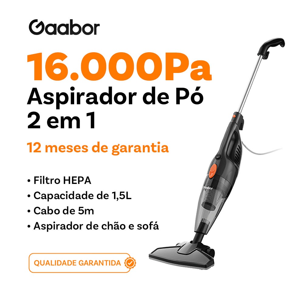 Gaabor Aspirador de pó portátil 2 em 1 com fio e haste de pressão