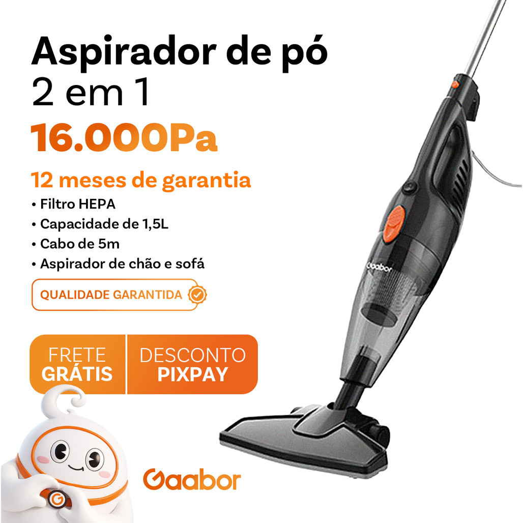 Gaabor Aspirador de Pó Portátil 2 em 1 com Fio e Haste Pressão de