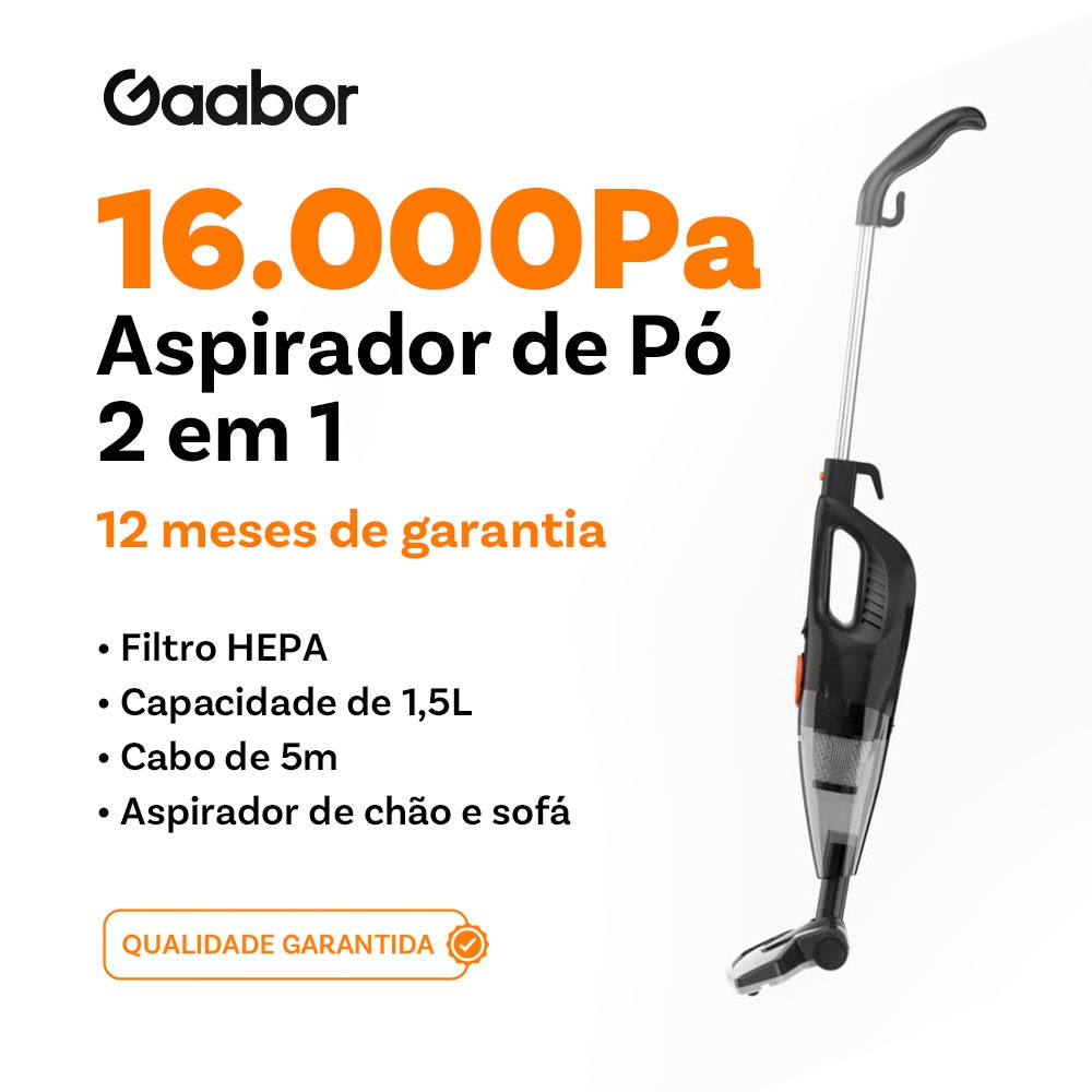 Gaabor Aspirador de Pó Portátil 2 em 1 com Fio Haste de Pressão