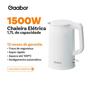 Gaabor Chaleira elétrica 1,7L resistente ao calor de parede dupla em