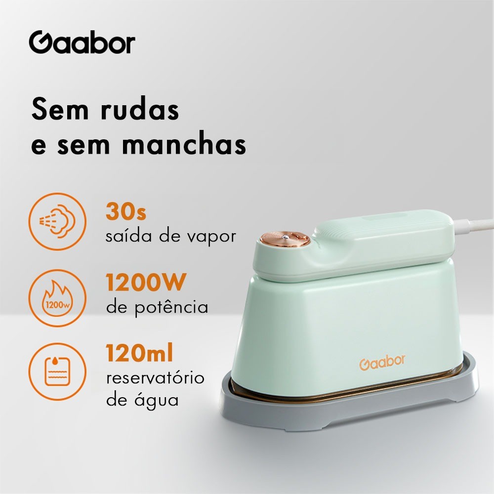 Gaabor Ferro de Passar a Vapor Portátil 1200W em Aço Inoxidável