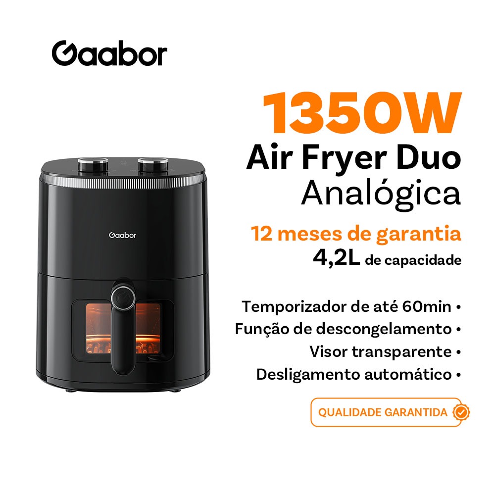 Gaabor fritadeira air fryer 4,2L Botão de botão duplo Grande janela — Cozinha e Utensílios