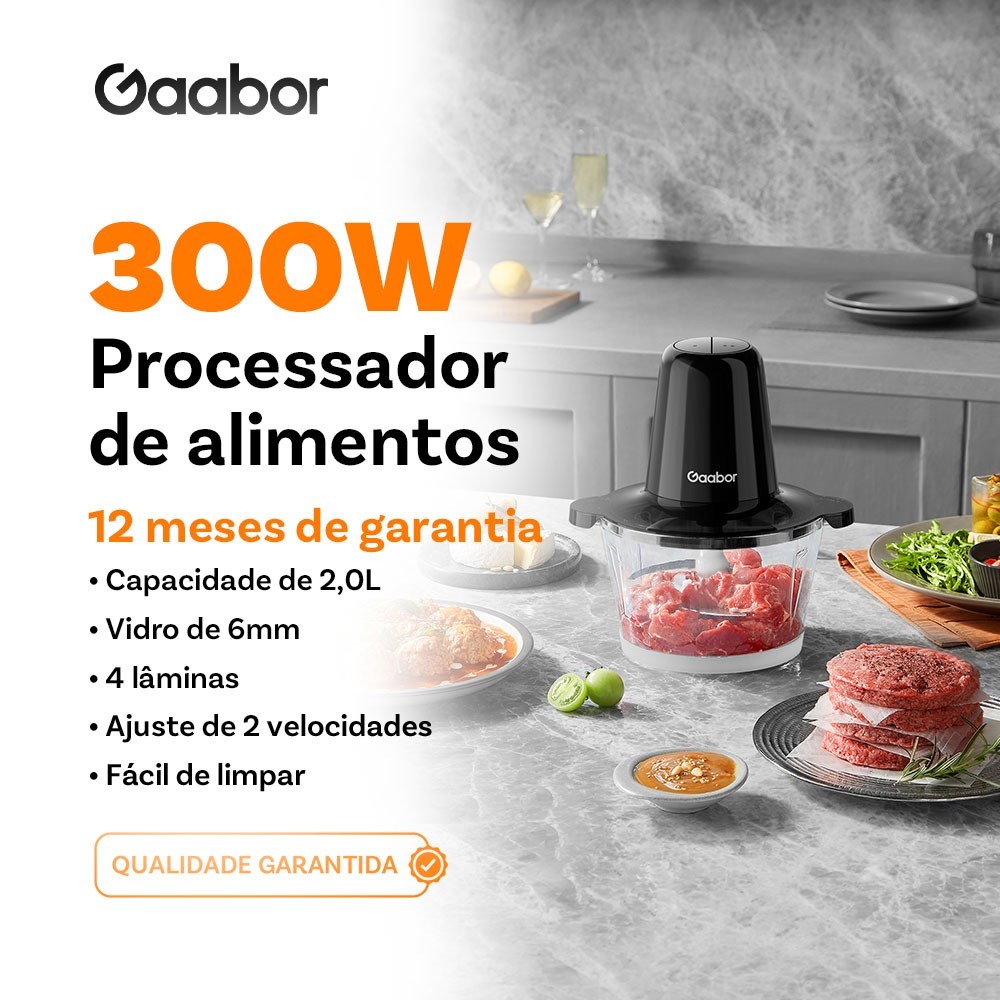 Gaabor Moedor Carne Processador Legumes 2L 4 Lâminas Aço Tigela Vidro — Informática