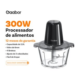 Gaabor Processador Alimentos 2L 4 Lâminas Aço Tigela Vidro