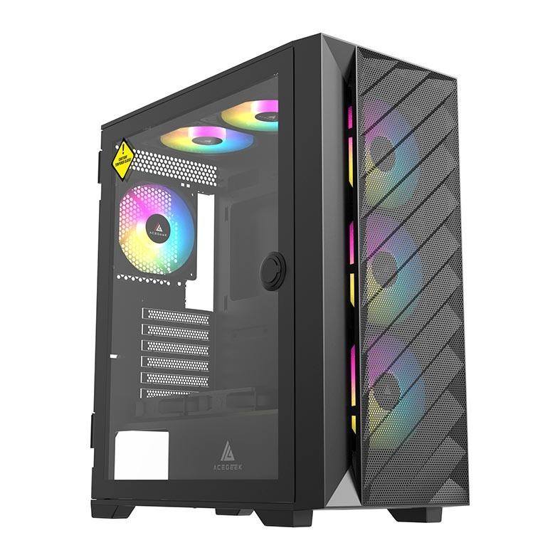 Gabinete Gamer Acegeek Nova Mesh, Mid-Tower, Lateral de Vidro, Preto — Informática