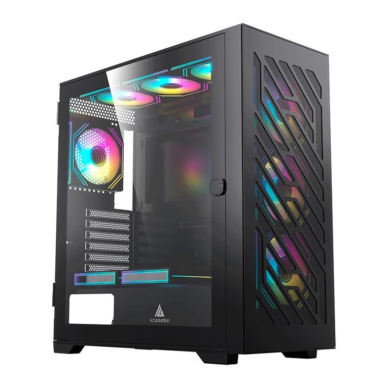 Gabinete Gamer Acegeek Puzzle, Mid-Tower, Lateral de Vidro, Preto