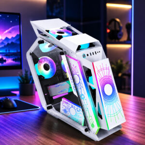 Gabinete Gamer Aquário Branco Vidro Temperado 6 Fans RGB Mini-ATX