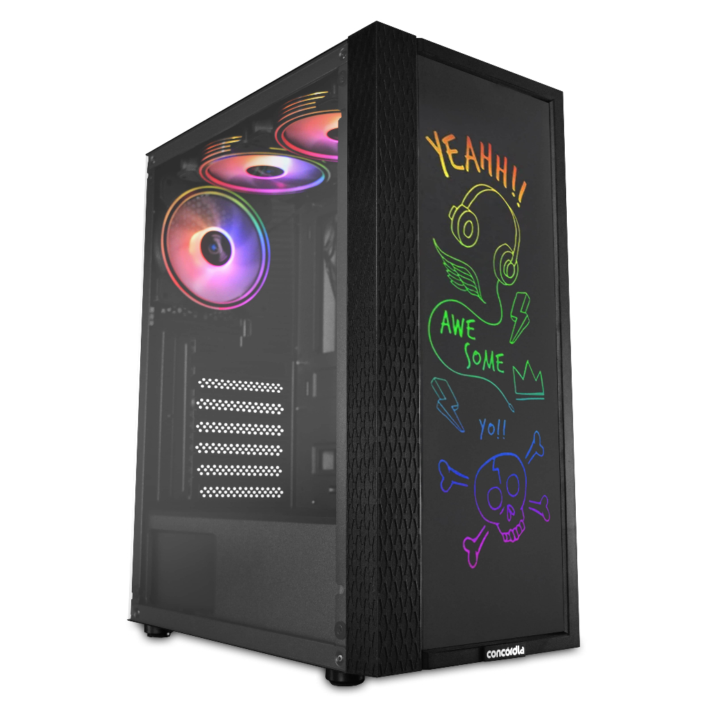 Gabinete Gamer Concórdia Creative com 3 fans Argb e vidro frontal — Informática