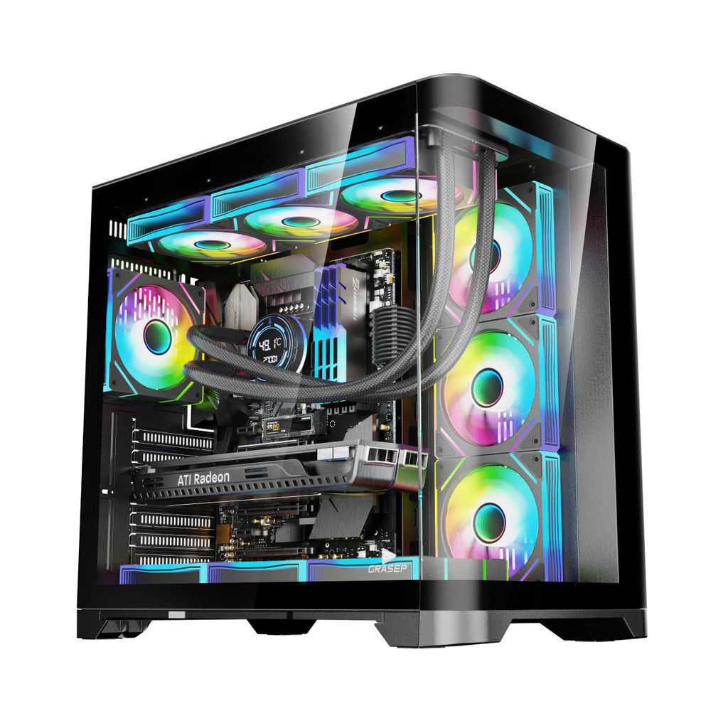 Gabinete Gamer Mid Tower Vidro Temperado Black Atx Sem Fonte Com 7 — Informática