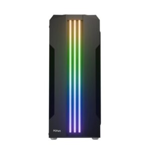 Gabinete Gamer PCFort Lines RGB com 3 fans RGB Atx Preto