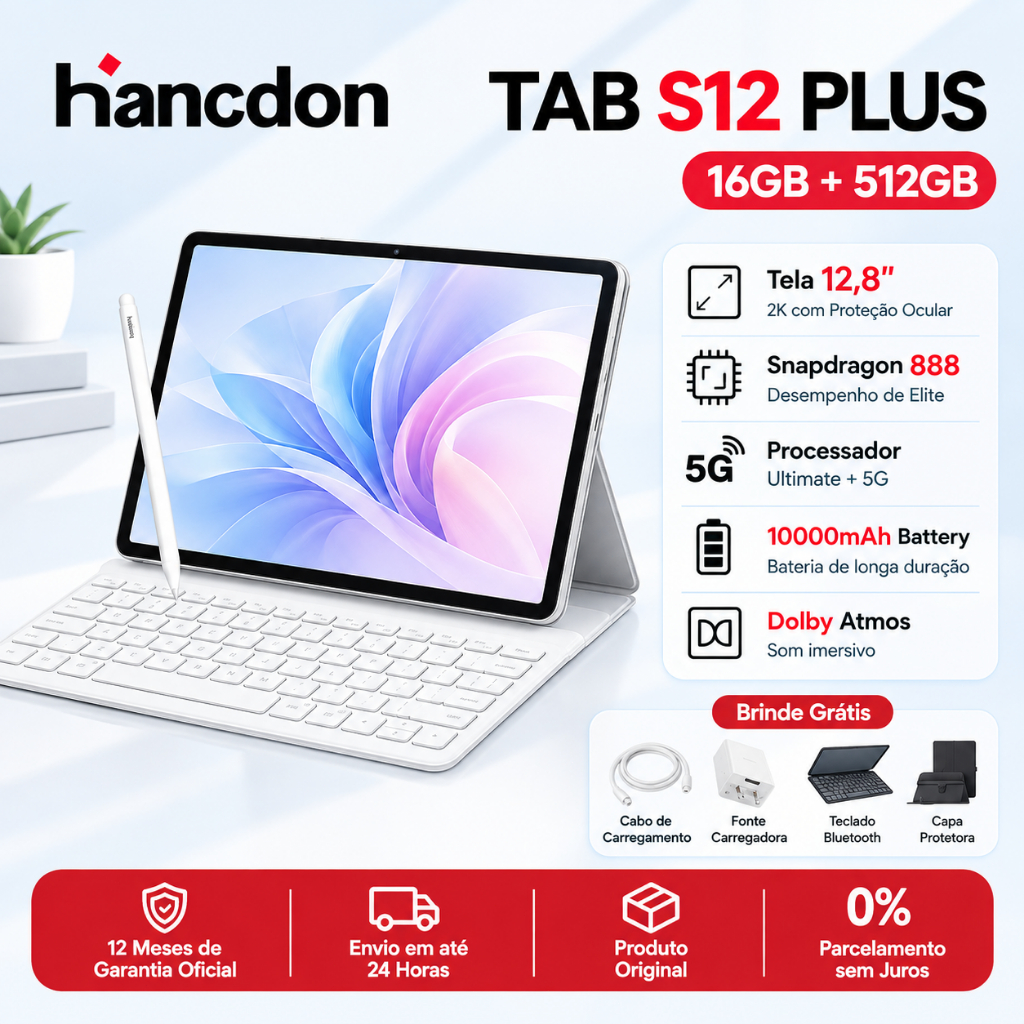 Garantia 2 Anos Hancdon Plus Tablet 16GB RAM 512GB 12.8" HD Screen — Informática