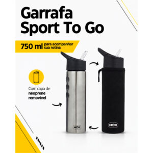 Garrafa Água De Aço Inox 750ml Mor Capa Neoprene Alça Academia