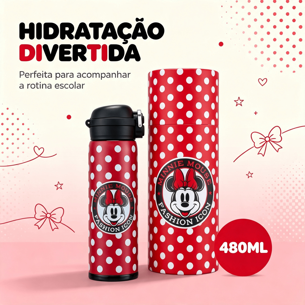 Garrafa Água Térmica Squeeze Minnie Mouse 480ml Resistente Escola