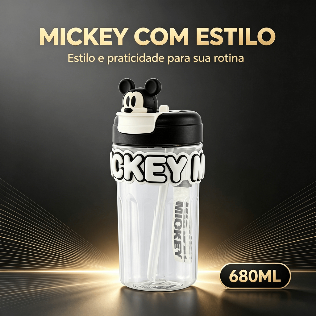 Garrafa de Água Squeeze 680ml Mickey Mouse Antivazamento Passeio