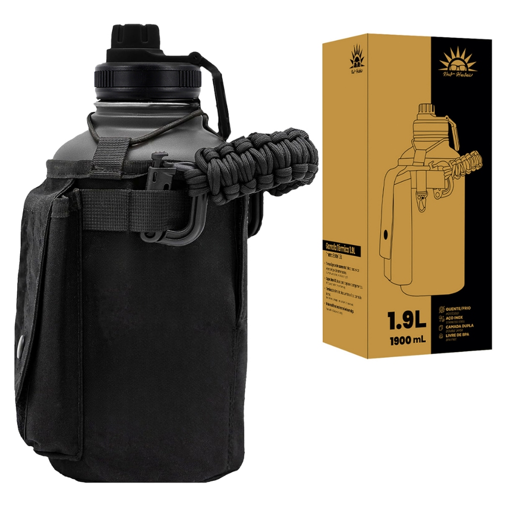 Garrafa Térmica 1900ML Aço Inoxidável 304 Com Bolsa Tática Molle — Cozinha e Utensílios