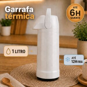 Garrafa Térmica 1L Branca Glt Pressão Com Alça Garrafa Térmica De