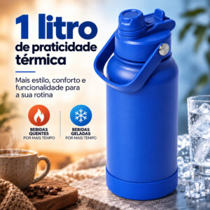 Garrafa Térmica 1L Inox Bico Duplo Esportiva Academia Gelada